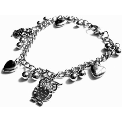 Steel Jewelry náramek s přívěsky sova a srdce z chirurgické oceli NR090116