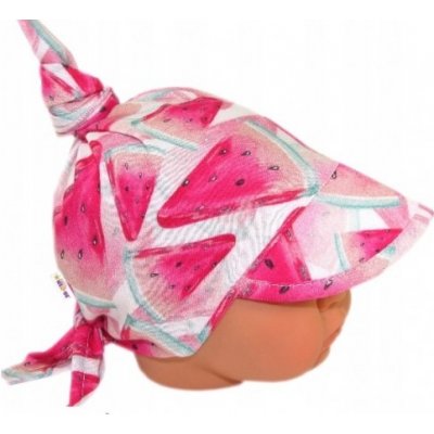 Baby Nellys Dětský bavlněný šátek s kšiltem na zavazování meloun růžová