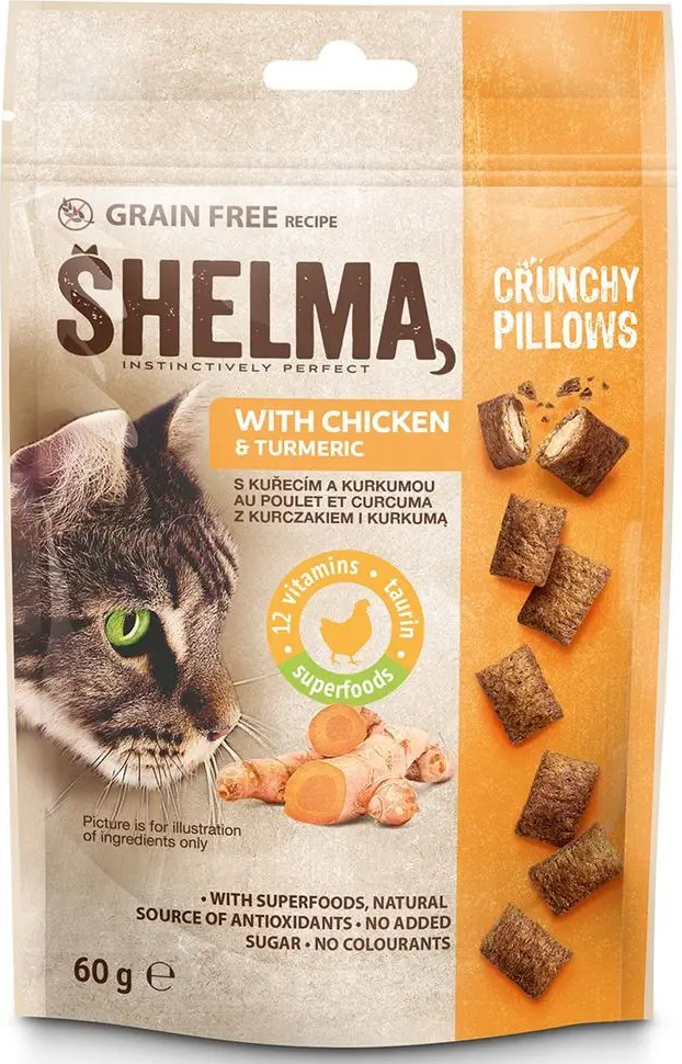 Shelma bezobilné polštářky pro kočku kuře kurkuma 8 x 60 g