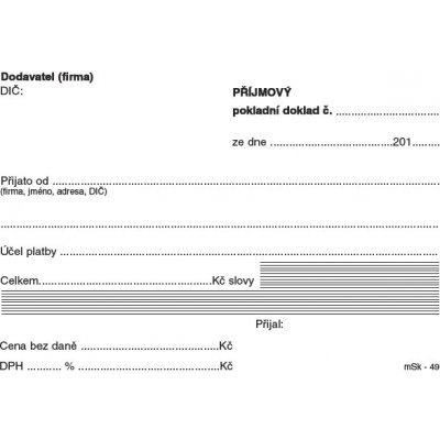 MSK 7400049 příjmový pokladní doklad nečíslovaný 100 listů NCR A6 – Zboží Živě