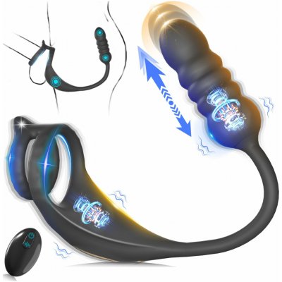 SuperLove Dual Vibrating Cock Ring & Thrusting Prostate Massager Anal Lock with Remote Black – Zboží Mobilmania