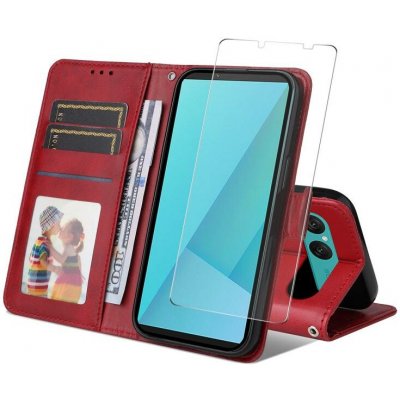 Enkay Premium Set Peněženkové pouzdro a ochranné sklo Sony Xperia 10 VII červené – Zboží Mobilmania