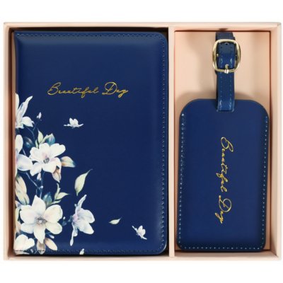 Albi Original Cestovní sada visačky na kufr a pouzdra na dokumenty Modrá květina 19,5 x 16 x 2,5 cm – Zboží Mobilmania