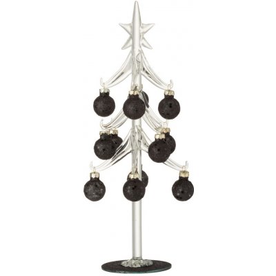 J-Line by Jolipa Skleněný stromek s černými koulemi Baubles Stars Medium – 12*12*30 cm – Hledejceny.cz