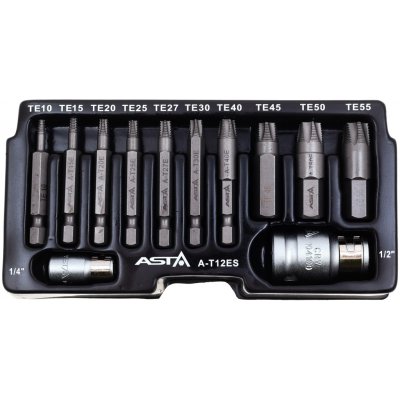 ASTA A-T12ES Vytahováky poškozených šroubů TORX 1/4” a 1/2”, sada 12 dílů – Hledejceny.cz