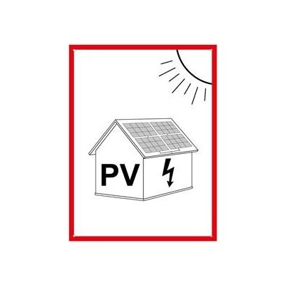 Označení FVE na budově - PV symbol - bezpečnostní tabulka, plast 2 mm s dírkami (A6) 105 x 148 mm