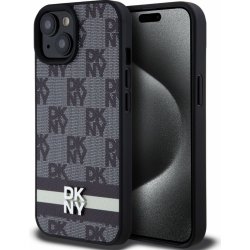 DKNY PU Leather Checkered Pattern and Stripe pro iPhone 15 Black