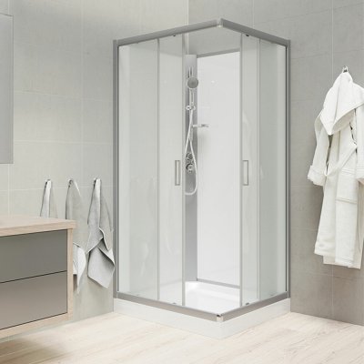 Mereo Sprchový box, čtvercový, 90cm, satin ALU, sklo Point, zadní stěny bílé, SMC vanička, bez stříšky – Hledejceny.cz