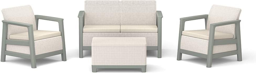 Keter Scandi set dvousedadlová pohovka + 2 křesla + úložný stůl béžovo šedý