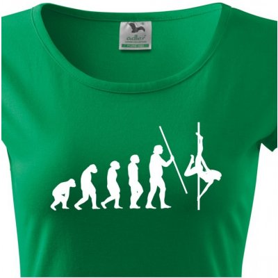 Tričko s vtipným potiskem evoluce Pole dance zelená – Zboží Mobilmania