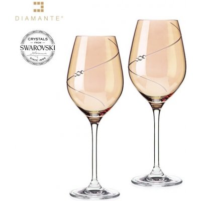 Crystalex Bohemia Glass Sklenice na bílé víno zlaté se Swarovski Elements Amber 360 ml