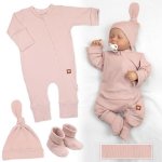 Baby Nellys Rostoucí žebrovaný overálek čepička a botičky 3D Nature pudrově růžová – Sleviste.cz