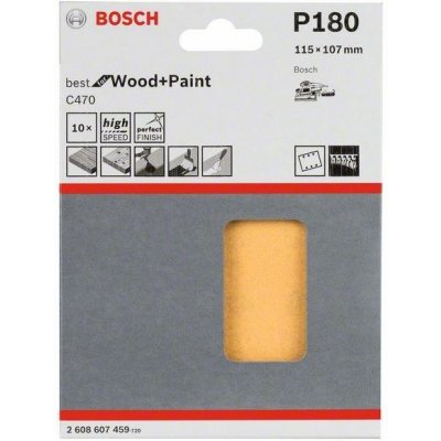 10x Brusný papír - brusivo pro vibrační brusky Bosch Best for Wood and Paint C470 115x107mm, hr. 180, 6 otvorů (2608607459) – Zboží Mobilmania