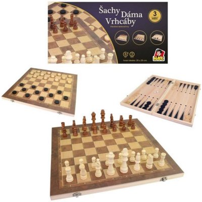 DŘEVO Hra Šachy Dáma Backgammon 30x30cm 3v1 (společenská hra) – Zboží Mobilmania