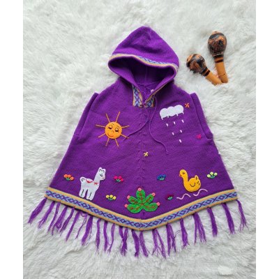 Dětské ručně vyšívané pončo z Peru fialová – Zboží Dáma