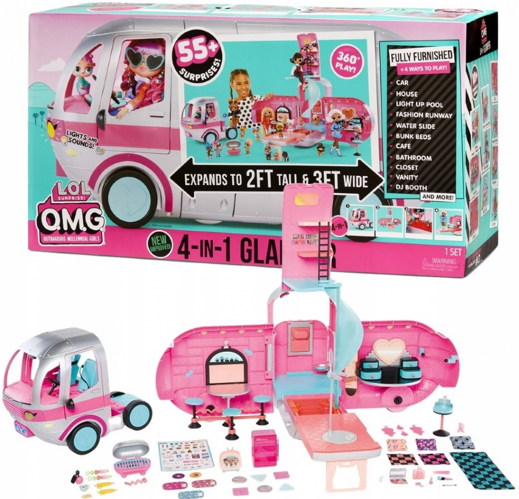 MGA L.O.L. Surprise Glamper karavan OMG 4v1 576730 stříbrno růžový