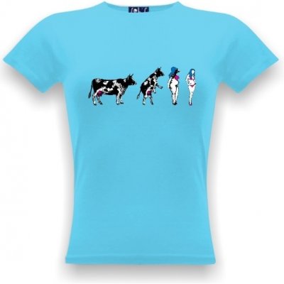 Tričko s potiskem Evoluce kráva Atoll blue – Zboží Mobilmania