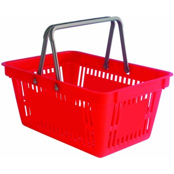 Plastový nákupní košík s plným dnem červený 2 držadla