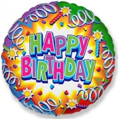 Flexmetal Foliový balonek Happy Birthday serpentiny 45cm - Nebalený – Zboží Mobilmania