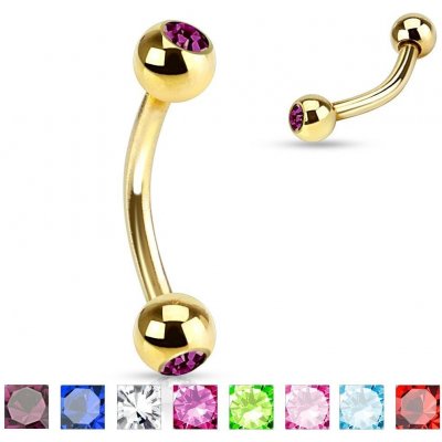 Šperky4U pozlacený piercing do obočí s kamínky OB01088-G
