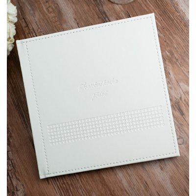 Svatební kniha hostů 20x20 cm (42 listů) - koženková ivory s ražbou srdcí – Zboží Dáma
