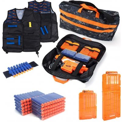 Nerf Brašna na odpalovací zařízení s vybavením pro 2x zásobník (6 a 12) + vesta se značkovačem + náramek + 100 šípů – Zboží Mobilmania