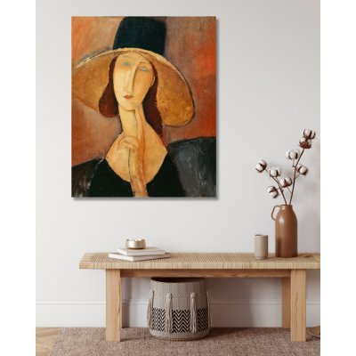 ZUTY Obrazy na stěnu - Amedeo Modigliani – Portrét Jeanne Hebuterne ve velkém klobouku Rozměr: 80x100 cm, Rámování: bez rámu a bez vypnutí plátna – Sleviste.cz