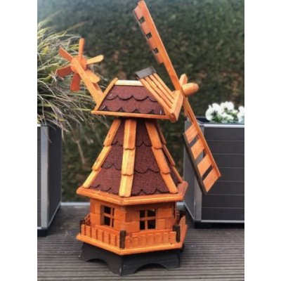 DARLUX Šestihranný zahradní větrný mlýn DARLUX vyrobený ze dřeva s vrtulí s kuličkovými ložisky červená – Zboží Mobilmania