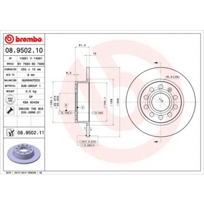 Brzdový kotouč BREMBO 08.9502.11 (08950211) | Zboží Auto