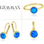 Gemmax Jewelry souprava zlatých šperků s modrými opály náušnice prsten a přívěsek GLSYO-31691-31731-31711 – Zboží Mobilmania