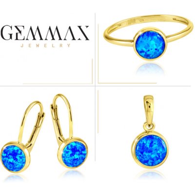 Gemmax Jewelry souprava zlatých šperků s modrými opály náušnice prsten a přívěsek GLSYO-31691-31731-31711 – Zboží Mobilmania