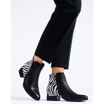 PK stylové kotníčkové boty dámské na plochém podpatku černé – Zboží Mobilmania