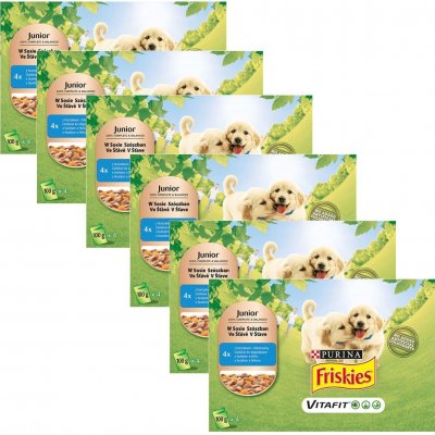 Purina Friskies Junior VitaFit pro štěňata s kuřetem a mrkví ve šťávě 6 x 4 x 100 g