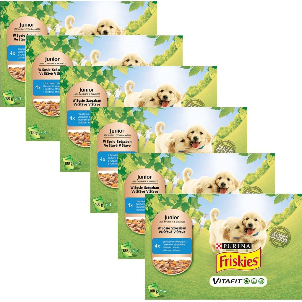 Purina Friskies Junior VitaFit s kuřetem a mrkví ve šťávě 6 x 4 x 100 g