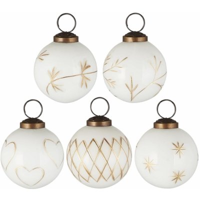 IB LAURSEN Vánoční ozdoba White Gold Engraving Typ A bílá barva zlatá barva sklo – Zboží Dáma