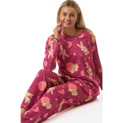 Dámské pyžamo z teplé bavlny malinové s pohádkovými králíčky 1TB0099 vínová – Zbozi.Blesk.cz