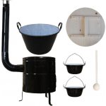 KESSEL kotel zabíjačkový smalt 100 l, KESSEL kotlina KOV CLASSIC 60 cm, KESSEL kotlíky na servírovaní smalt 2 ks, poklice dřevo, KESSEL vařečka 60 cm ZABÍJAČKA – Sleviste.cz