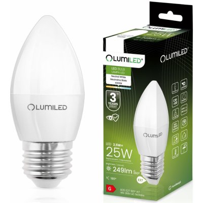 Lumiled LED žárovka LED E27 B35 2,5W = 25W 249lm 4000K Neutrální bílá 180° – Hledejceny.cz