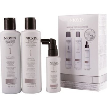 Nioxin System 1 Cleanser šampon 150 ml + System 1 Cleanser šampon 150 ml + System 1 Scalp Revitaliser kondicionér 50 ml System 1 Scalp Treatment Pro jemné a chemicky neošetřené vlasy dárková sada