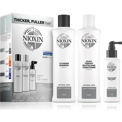 Nioxin System 1 čisticí šampon 300 ml + revitalizační kondicionér pro pokožku hlavy 300 ml + péče na vlasy a vlasovou pokožku 100 ml dárková sada – Zbozi.Blesk.cz