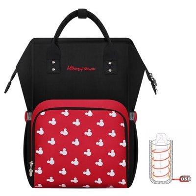 Mickey a Minnie Disney přebalovací batoh Motiv: černo-červený s Mickey hlavíčkami - bílé