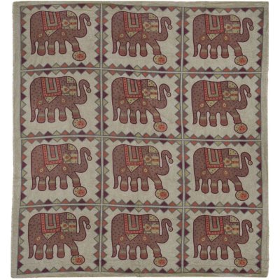 Sanu Babu přehoz na postel se slony hnědo-vínový tištěný patchwork 220 x 202 cm