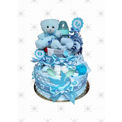 BabyDort dvoupatrový plenkový dort pro miminko modrý MEDVÍDEK – Sleviste.cz