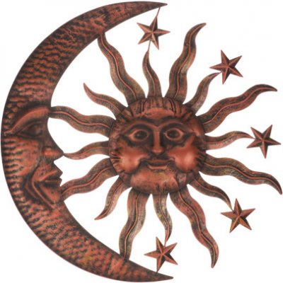 Slunce s měsícem, kovová nástěnná dekorace, Ø 52cm – Zbozi.Blesk.cz
