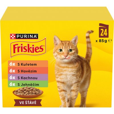 Friskies s kuřetem hovězím jehněčím kachnou ve šťávě 24 x 85 g – Sleviste.cz