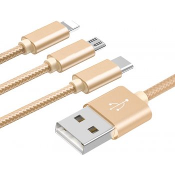 W-star k3v1GD61 USB 3v1, USBC, micro USB, lightning, 2,4A, 3m, zlatý