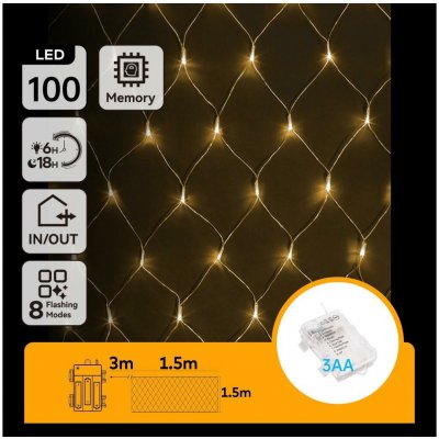 Aigostar B.V. Aigostar LED Venkovní vánoční řetěz 100xLED 8 funkcí 4,5x1,5m IP44 teplá bílá AI1372 – Hledejceny.cz