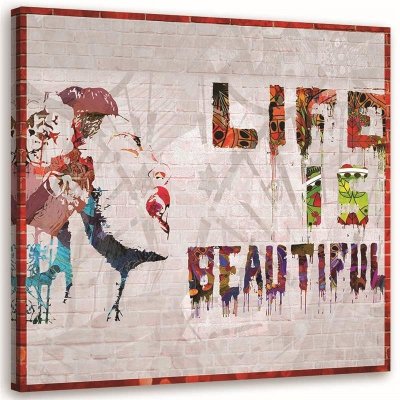 Gario Obraz na plátně Banksy mural - život je krásný Rozměry: 30 x 30 cm – Zboží Mobilmania