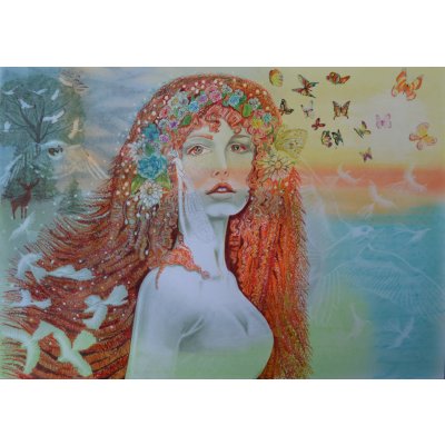 Renata Vlašínová, Rusalka, Malba na papíře, fixa, 43 x 63 cm – Zboží Mobilmania