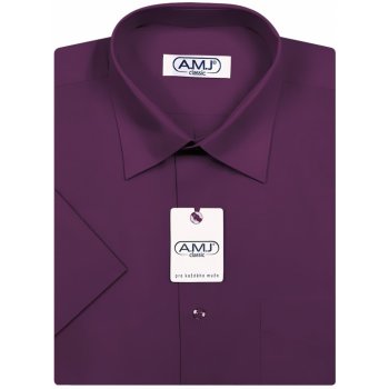 AMJ pánská jednobarevná košile krátký rukáv tmavě fialová JK084